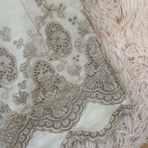 Ann Taylor Petite Linen Cream Tan Metallic Floral Embroidered Eyelet Skirt sz 4 - Picture 3 of 9